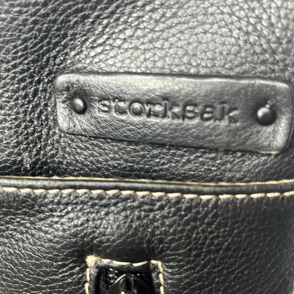 StorkSak Diaper Bag Unisex Style Jamie Black Pebbled Leather EUC